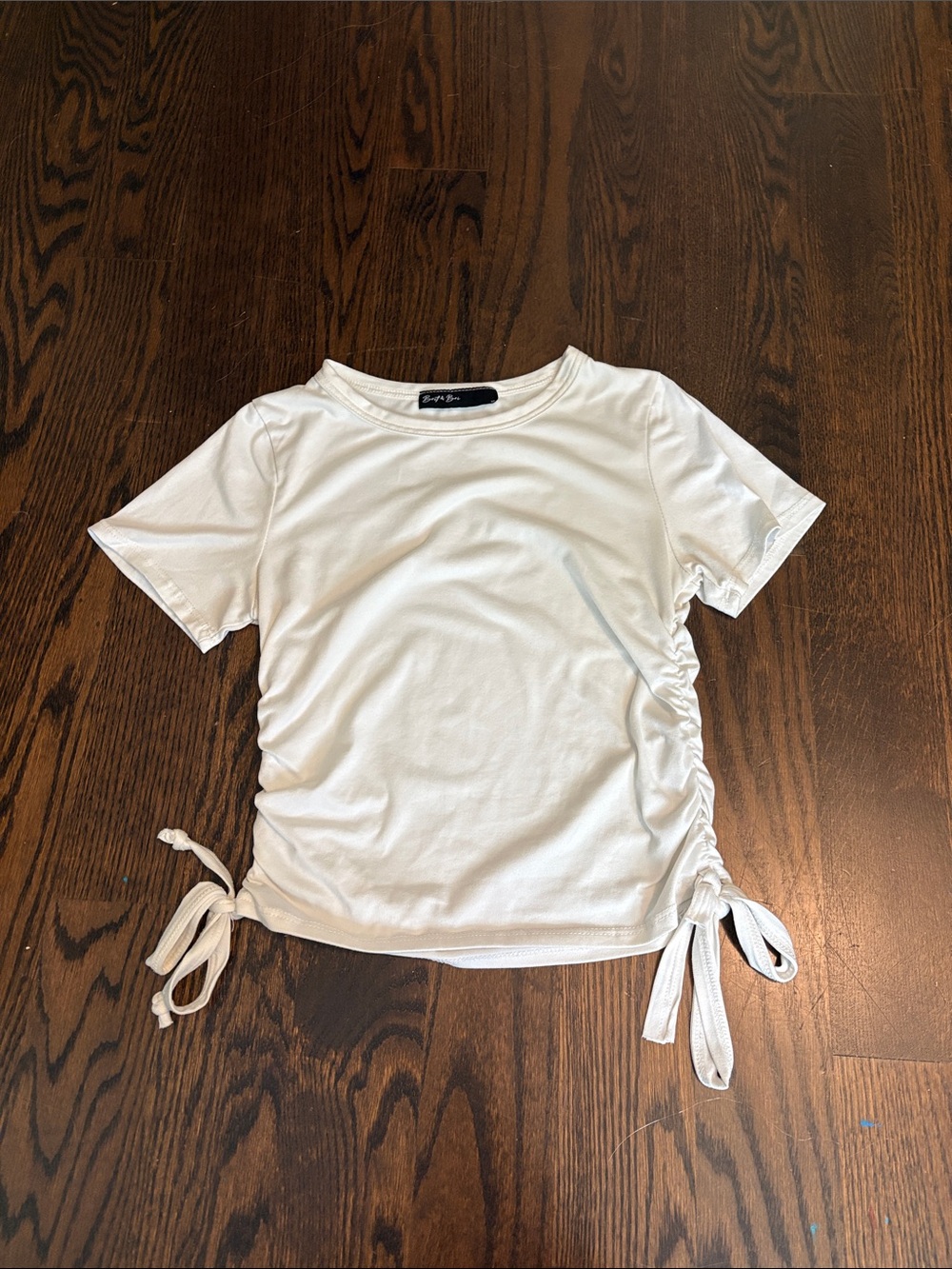 Side-Tie White Crop Top with Ruched Sides